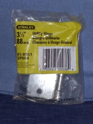 Stanley 3 1/2" (88mm) Utility Hinge 81-9051 SP804 Steel Zinc Plated 1pc 6screws - Image 1 of 4