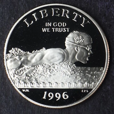 1996-S Proof Olympic Swimming Modern Commemorative Half Dollar 50C - Image 1 of 2