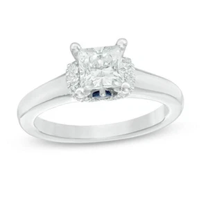 Anillo de compromiso moissanita princesa blanco de 1,25 quilates en oro blanco liso de 14 K - Imagen 1 de 3