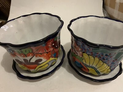 Flor de cobalto plantador Talavera é linda cor arte popular mexicana 8”X 6” - Imagem 1 de 4