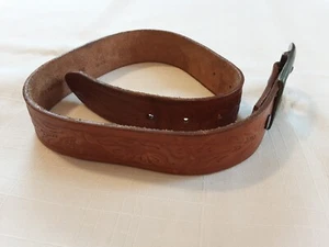 VGC Leather Belt Flowers Vine Girls' 18"-22" Top Grain Cowhide Tan Metal Buckle - Picture 1 of 14
