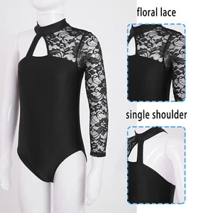 Kid Girls Dance Leotard Keyhole Back Ballet Bodysuit Floral Lace Jumpsuit Romper - Picture 1 of 48
