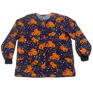 Pflege Peeling Top Erwachsene L groß medizinisch Happy Halloween Kürbis Boo Spinnennetze - Bild 1 von 8