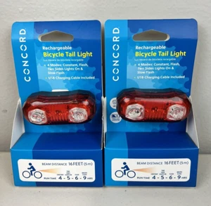 Concord 5 Lumens USB Rechargeable Bicycle Tail Light Pack of 2 - Picture 1 of 2