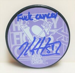 Kris Letang Pittsburgh Penguins Signed Inscribed "F*** Cancer" HFC Puck B