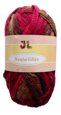 Hilo Nesta Glitz 4.5 Aguja Tejido Color 903 Borgoña Variegada, Rojo, Marrón, Dorado Foto 1 de 4
