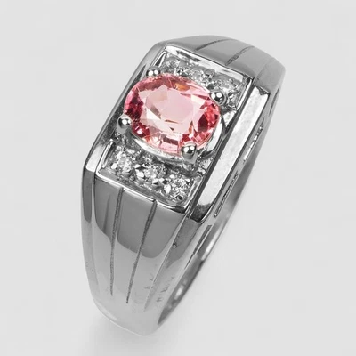 Padparadscha Pink Tourmaline 925 Sterling Silver Handmade Fine Jewelry Rings - Image 1 of 4
