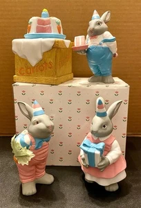 Dept 56 Carrot Cakes/ Bunny Boy & Cake, Girl W/Gift, And Party Boy - 4 Pieces - Picture 1 of 22