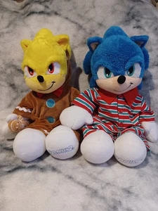 Build A Bear Sonic The Hedgehog Movie 2 Sonic And Super Sonic Plush Bundle Xmas - Picture 1 of 5