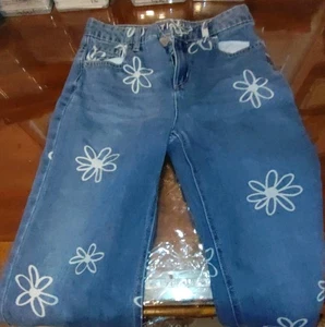 Justice Jeans weites Bein Relaxed Fit Blumendruck Seitenschlitze Gr. 12 - Bild 1 von 1