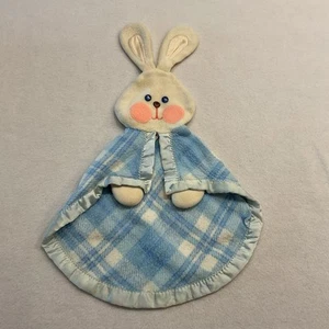 Vintage 1979 Fisher Price Blue Plaid Bunny Rabbit Lovey Security Blanket READ - Picture 1 of 15