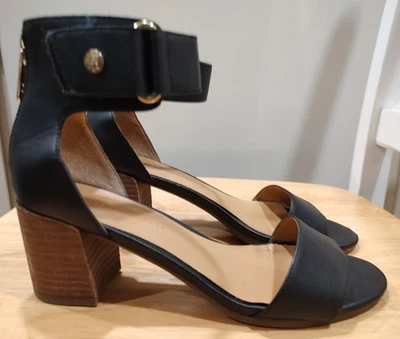 TOMMY HILFIGER Mujer Cuero Punta Abierta Informal Cremallera Tacón al Tobillo Negro Talla 6.5 Foto 1 de 4