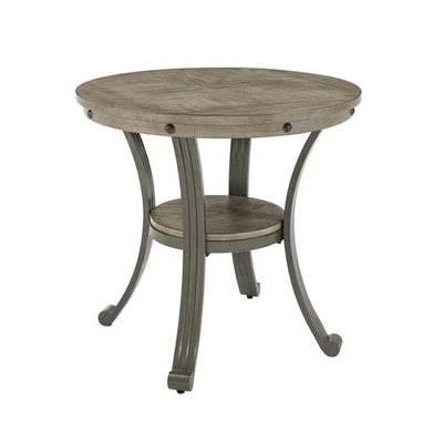 Pewter Metal and Rustic Wood Side Table Franklin Dining - Image 1 of 4