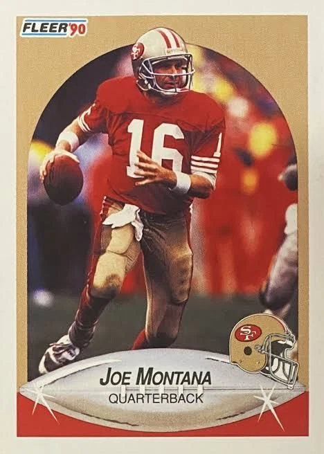 Tarjeta de fútbol americano Fleer 1990 Joe Montana mariscal de campo San 12x8 pulgadas letrero de metal Foto 1 de 1