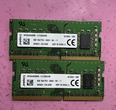 Kingston 16GB (2x 8GB) 1Rx8 PC4-21300 DDR4-2666 Laptop RAM Memory HP26D4S9S8ME-8 - Image 1 of 2