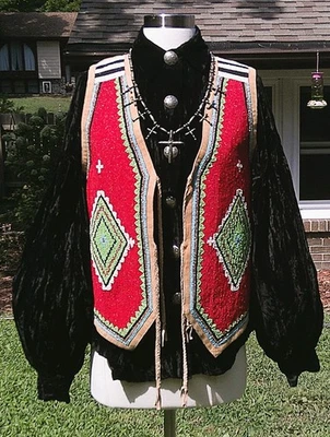 Rare Double D Ranch Fully Beaded Geometric Vest EUC Large - Image 1 of 4