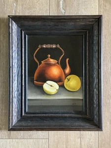 Vintage Oil Painting Still Life Copper Kettle & Apples Arlette Bishop-Allison - Picture 1 of 5