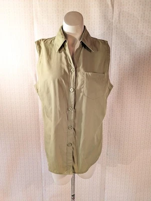 Vintage Office Core Top L Green Sleeveless Collared Career Professional - Image 1 of 4
