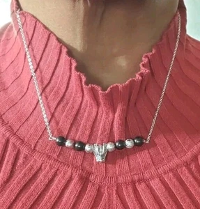 Marvelous Meteorite & Shungite Beaded Sterling silver 18in Necklace - Picture 1 of 8