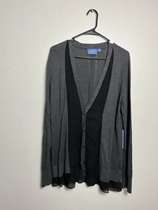 SIMPLY VERA WANG FEATHERWEIGHT CARDIGAN SWEATER WOMEN SIZE XL GRAY BLACK - Picture 1 of 7