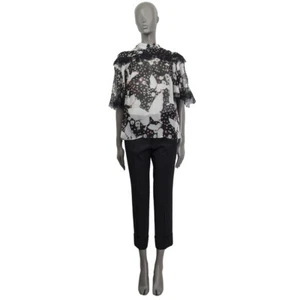 61332 auth VALENTINO black & white silk BUTTERFLY Short Sleev Blouse Shirt 42 M - Picture 1 of 5