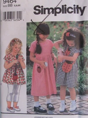 SIMPLICITY 9464 Girls Dress in 2 lengths Top Purse & Headband PATTERN 5-6-6X UC - Image 1 of 3