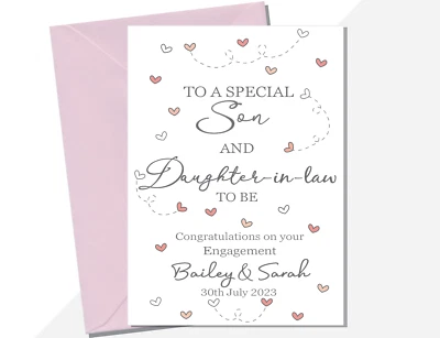 KHAOS AND INK Engagement card Son and Daughter in law to be (or fiancee) congratulations