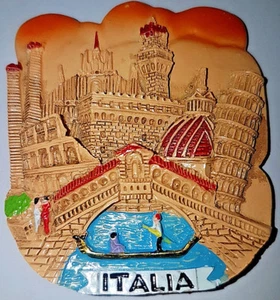 Souvenir Fridge Magnet Italia Italy - 7 Italian Monuments Firenze Pisa Parchment - Picture 1 of 2