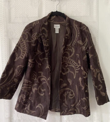 Chaqueta Chico's 1 Marrón Dorado Bordada Frente Abierto Metálica Brillante Mediana M Foto 1 de 4