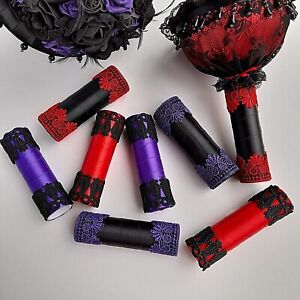 Gothic Inspired Wedding Bouquet Holder / Bouquet Handle - Red, Purple, Black