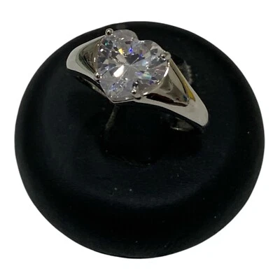 Anello Argento Donna Cuore Cristallo Regalo San Valentino Misura 19 Regolabile - Immagine 1 di 2