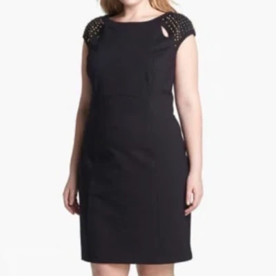 "Allen B" Gold Studded Jersey Pencil Black Dress Size M Sleeveless Lined Stretch - Image 1 of 4