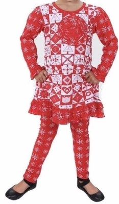 NUEVO CON ETIQUETAS Jelly the Pug Erica Rojo/Blanco VESTIDO DE NAVIDAD/Leggings Conjunto 4 Niñas COPOS DE NIEVE Foto 1 de 4