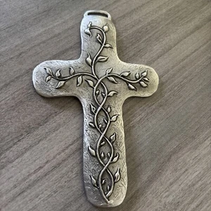 Pewter Cross Vine Branches Scripture Cynthia Webb, Artist Signed. 6 Inches - Picture 1 of 2