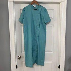 Vestido midi vintage de lino Periwinkle años 80 con botones usado en excelente estado talla 18 - Imagen 1 de 8