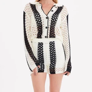 Women Two Piece Button Up Beach Leisure Knitted Cover Up Crochet Sets New - Picture 1 of 2