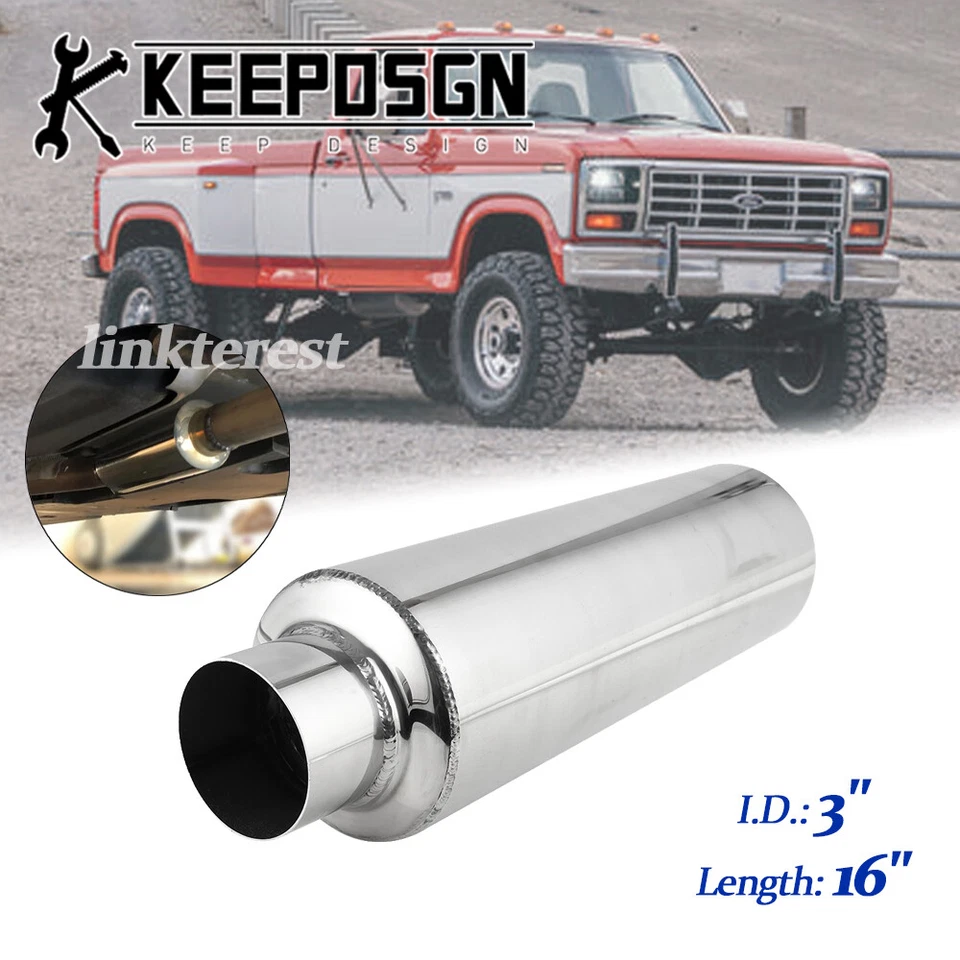 For Ford F-350 3'' In/Outlet Muffler Resonator Exhaust 16'' Inch Deep Tone Quiet - Image 1 of 4