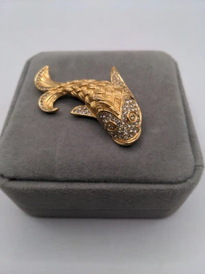 Christian Dior Fish Rhinestone Pin Brooch Accessory VG cond limited From JAPAN - Image 1 of 4
