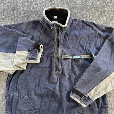 Chaqueta de Trabajo de Colección Kavu Algodón Lona Hombres Azul Medio 1/2 Cremallera Hecha en EE. UU. 90s Foto 1 de 4