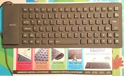 Flexible & Waterproof Silicone Keyboard, Foldable, USB Wired, Quiet Touch, Black - Image 1 of 4