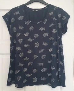 Marks & Spencer Talla 12 Azul Marino Blanco Corona Patrón Manga Corta ¡Top! - Imagen 1 de 3