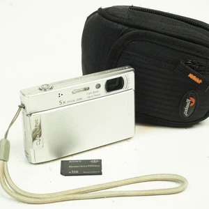 Sony Cyber-shot DSC-T100 8.1MP Digital Camera  Silver + 1Gb Card + charger - Picture 1 of 9