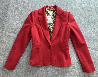 Blazer Cache Mujer 0 Rojo Un Botón A Medida Leopardo Forrado Chaqueta Elástica Elegante Foto 1 de 4