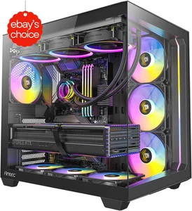 Black Gaming Case ATX Micro ATX 270 Degree Seamless Edge Dual Chamber ARGB - Picture 1 of 12
