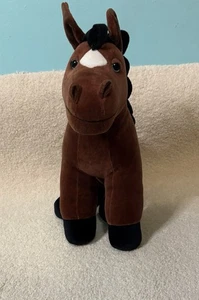 Caballo de peluche vintage de juguete Manhattan marrón negro melena 14" Farmyard Barnyard Friends - Imagen 1 de 9