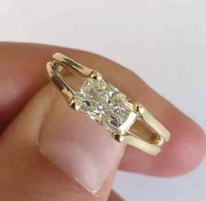 2.50 Ct Radiant Cut Moissanite Womens Engagement Ring 14k Yellow Gold Plated - Picture 1 of 3