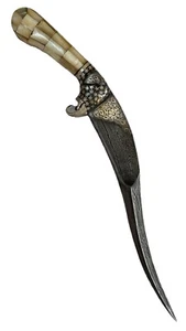 Indo Persian Armour Fight Silver Kofthgiri Worked Knife Dagger Damascus Steel - Picture 1 of 7