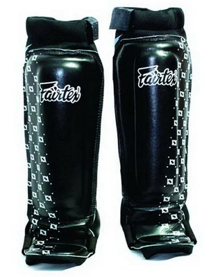 FAIRTEX SP6 NEOPRENE SHIN PADS SOLID BLACK FOOT PROTECTORS MUAY THAI BOXING KICK - Image 1 of 4
