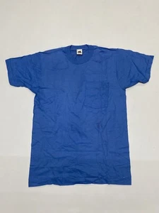 Vintage 1980s Fruit Of The Loom Blue Blank Single Stitch Pocket T Shirt Size M - Picture 1 of 4