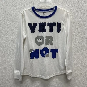 GAP Kids Boy Sleep Shirt Sz 12 Long Sleeve White Blue Yeti Sasquatch Pajama Top - Picture 1 of 4